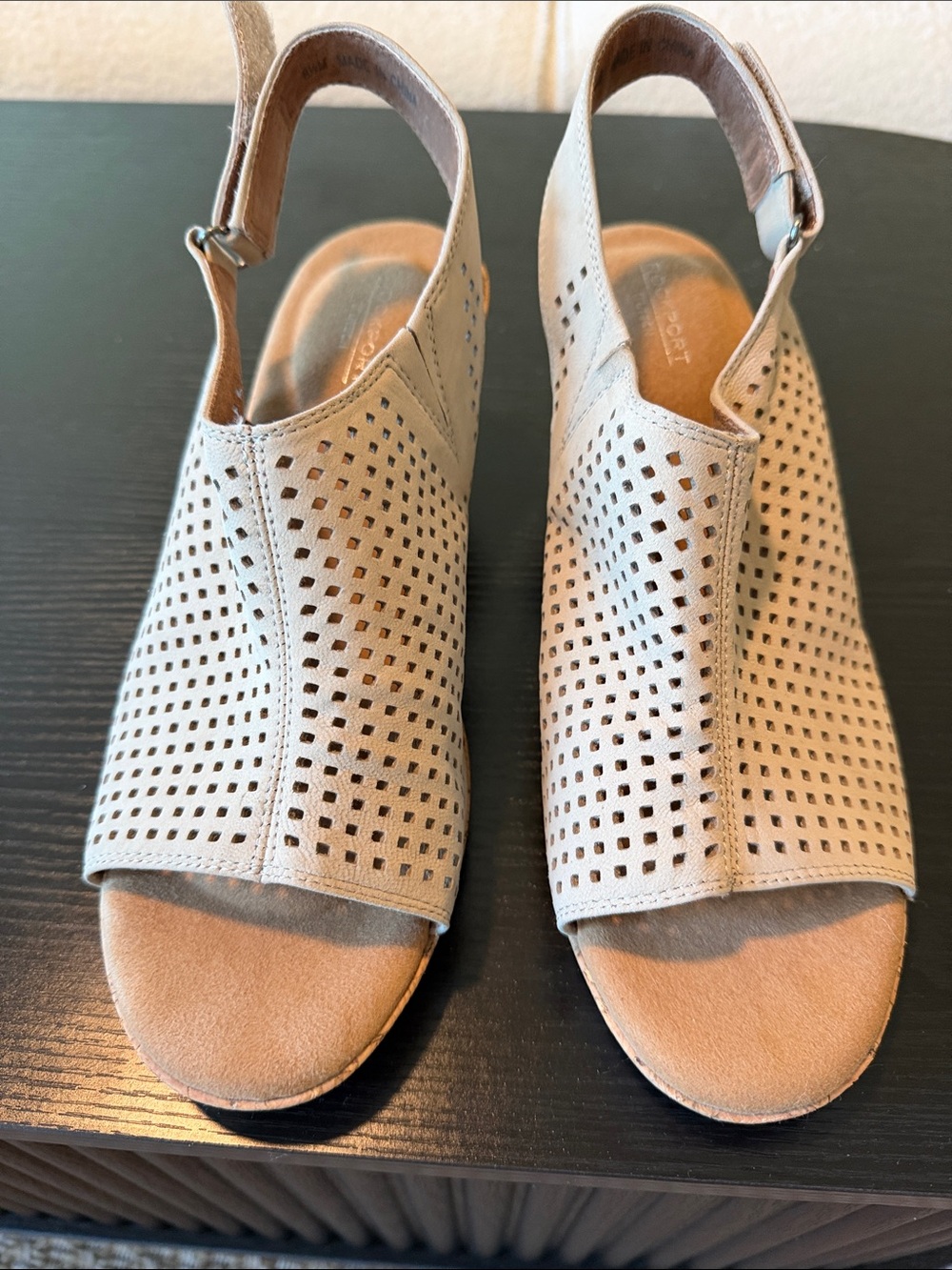 Rockport Beige Perforated Slingback Sandals